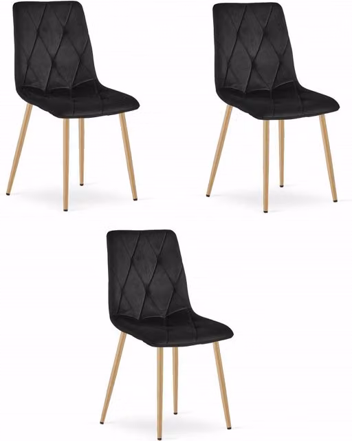 Set di 3 sedie Valora TYRA in velluto nero con gambe in legno e metallo per soggiorno e cucina