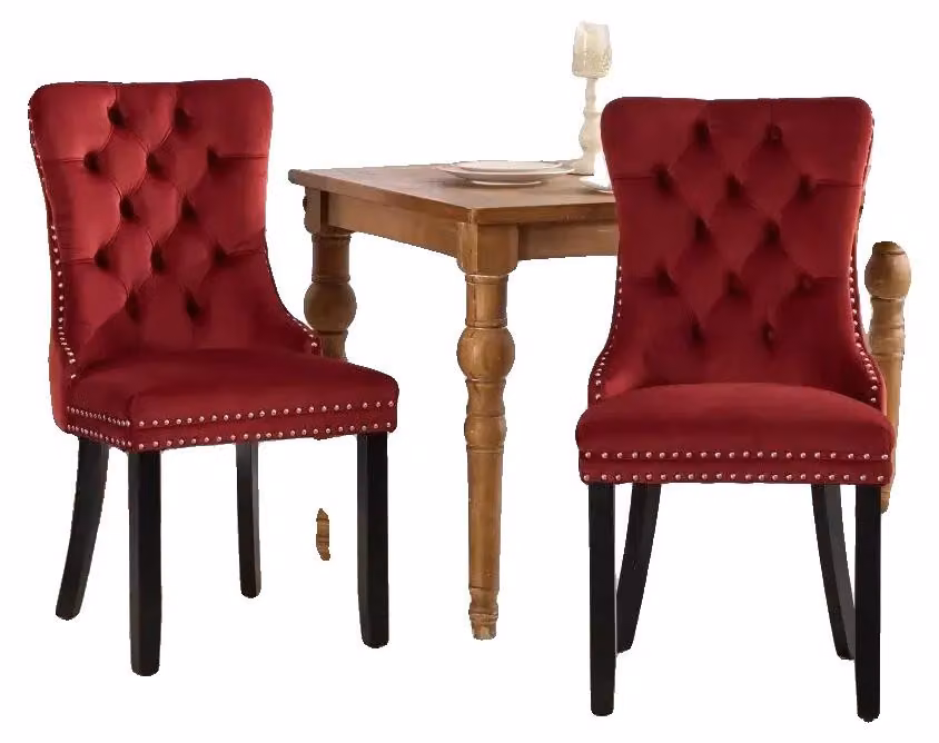 Sedia da pranzo, rivestimento in velluto, gambe in legno massello, CQY-bordeaux