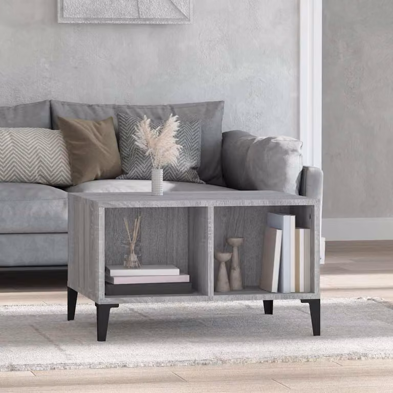 vidaXL Tavolino da Salotto Rettangolare in MDF e Metallo, Grigio, L 60 cm x P 50 cm x H 36,5 cm
