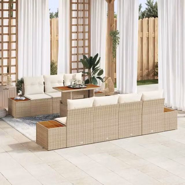 Set Divano da Giardino 8 pz Beige Poly Rattan 3350043