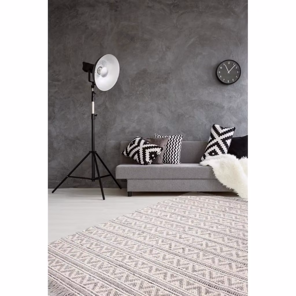Tappeto Natura 410 KENDRA HOME in lana e viscosa, design geometrico moderno, colore argento e grigio – 2