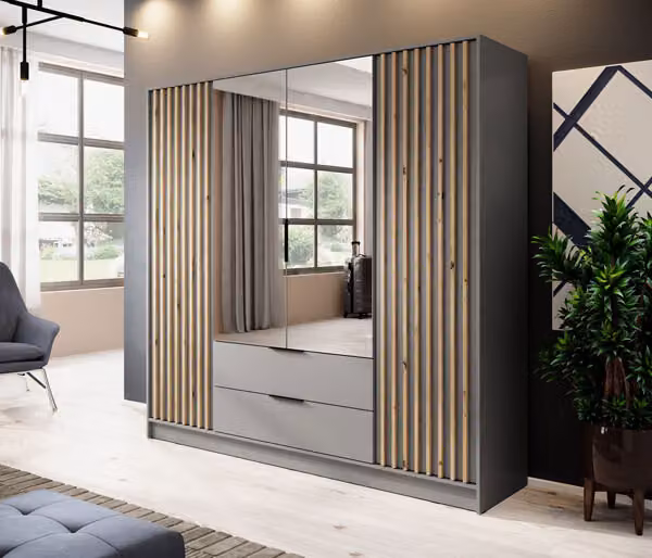 Armadio "Nelly" ad ante battenti grigio rovere Artisan larghezza 206cm