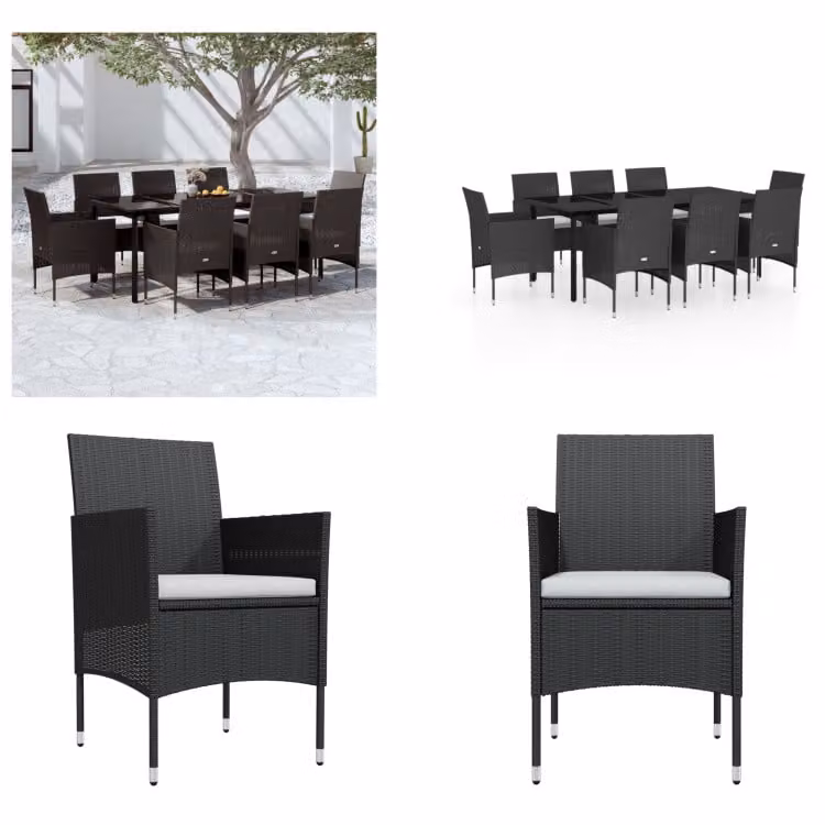 vidaXL Set da pranzo da giardino 9 pezzi con cuscini nero - Set da pranzo da giardino - Set da pranzo da giardino - Set di mobili da giardino - Set di mobili da giardino