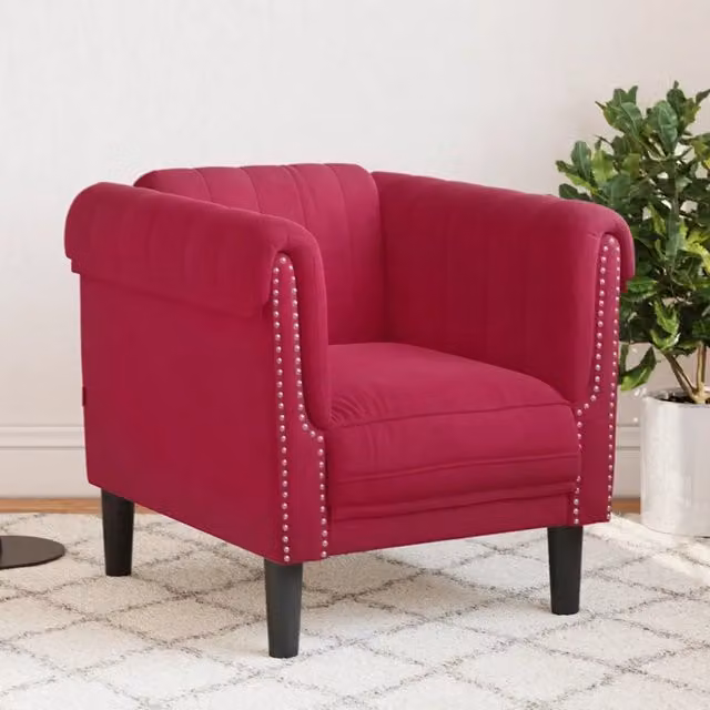 Poltrona moderna vidaXL in velluto rosso con braccioli e struttura in legno – 1