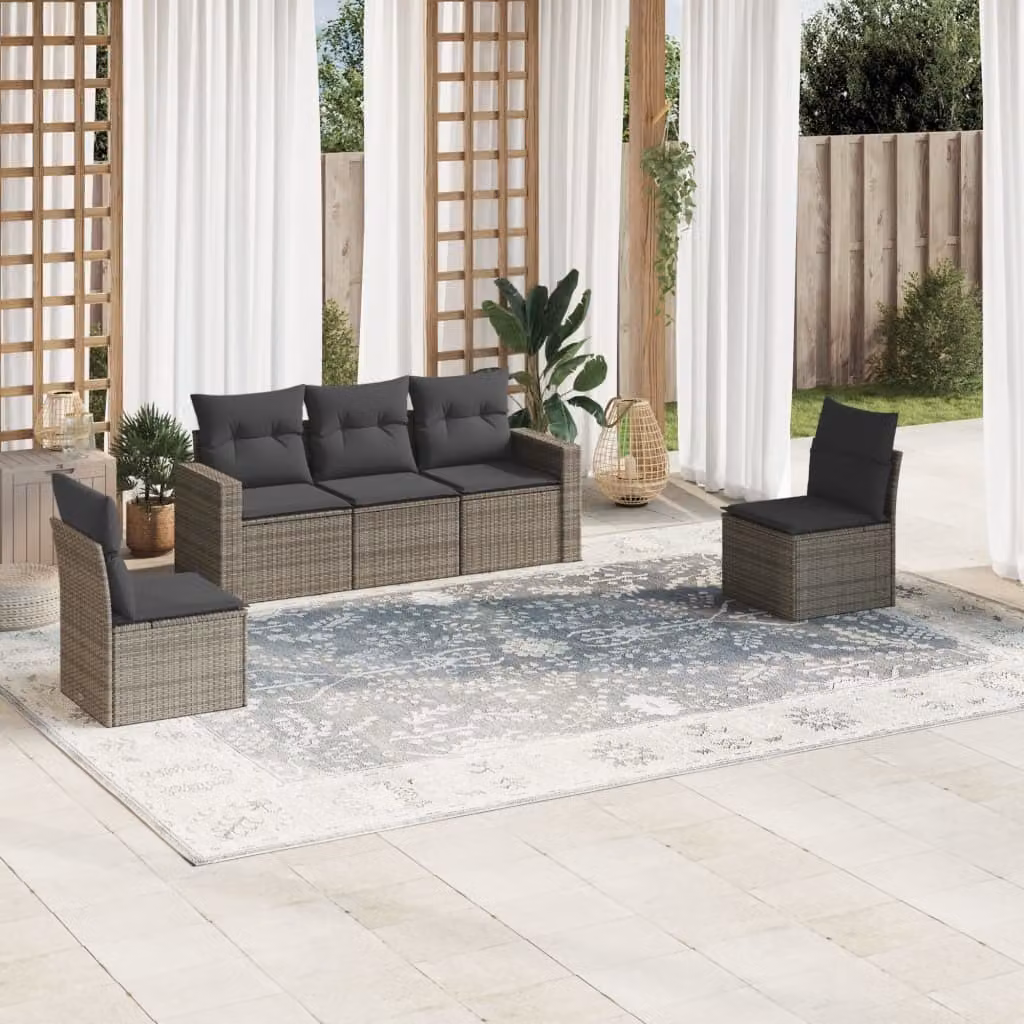 Maison Exclusive - Set Divano da Giardino 5 pz con Cuscini Grigio in Polyrattan