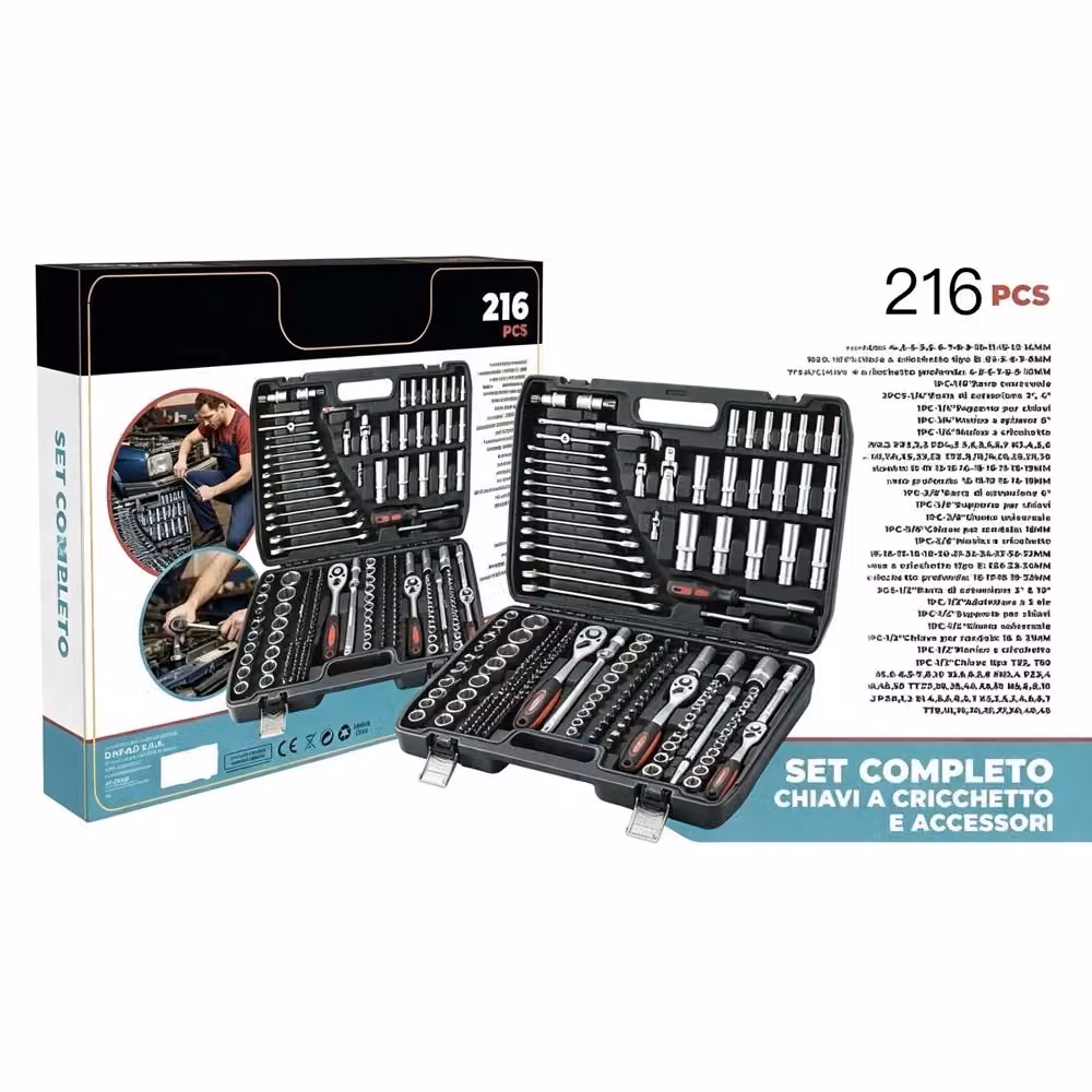 Set di 216 pezzi di chiavi a cricchetto e bussole Trade Shop in acciaio cromo vanadio e acciaio inossidabile con valigetta da trasporto, colore argento – 2