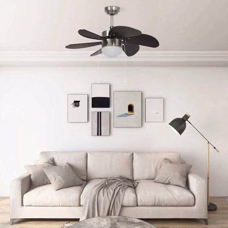 vidaXL Ventilatore da Soffitto con Luce, Marrone e Cromo, Diametro: 76 cm