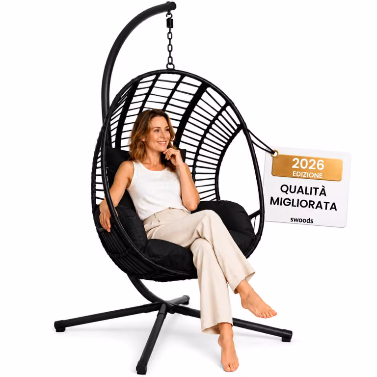 Swoods Poltrona Sospesa XXL con Supporto – Per Interni ed Esterni – con Cuscini – Sedia a Uovo – Fino a 150 kg