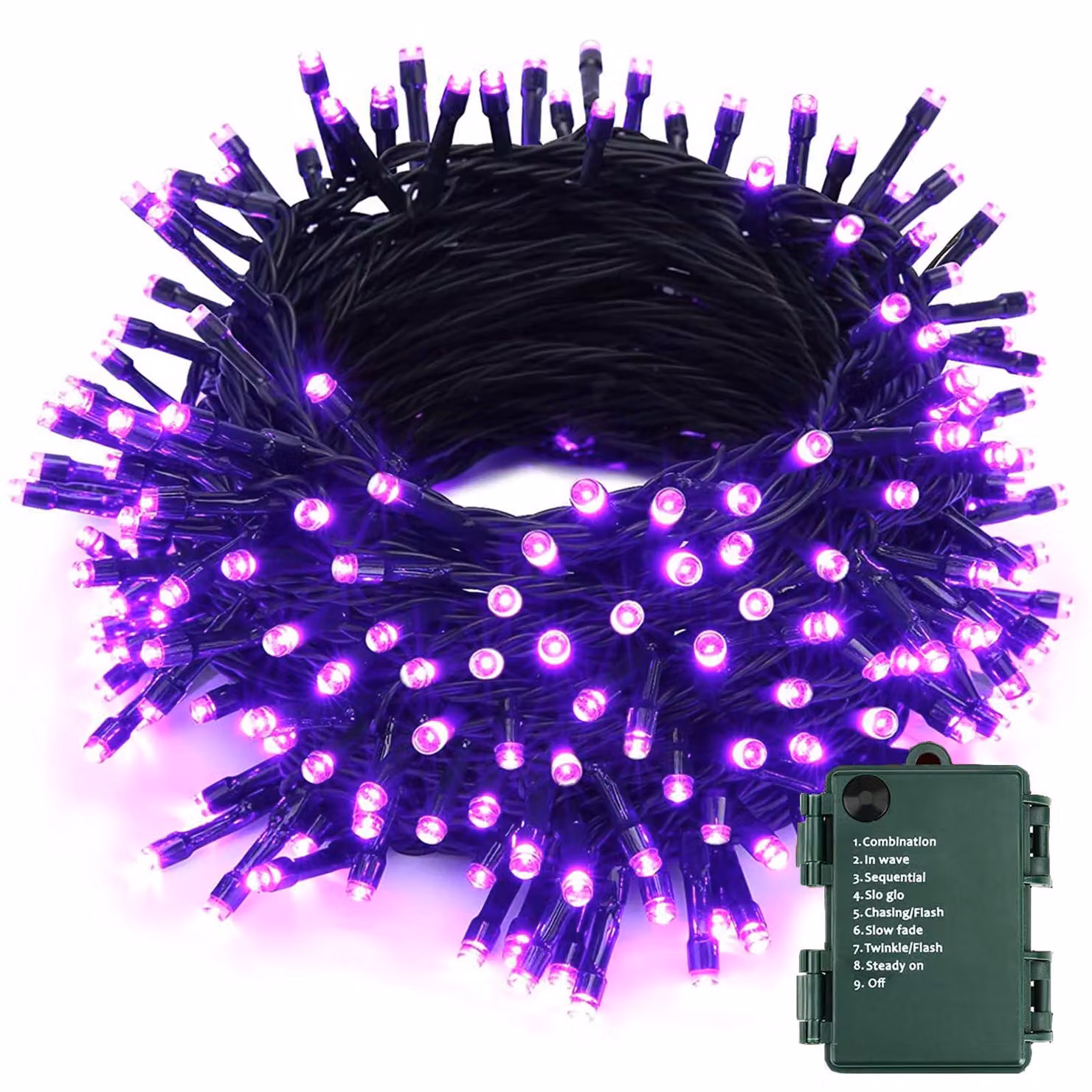 Catena luminosa LED Lila, 20 metri, 200 LED, alimentazione a batteria, con timer
