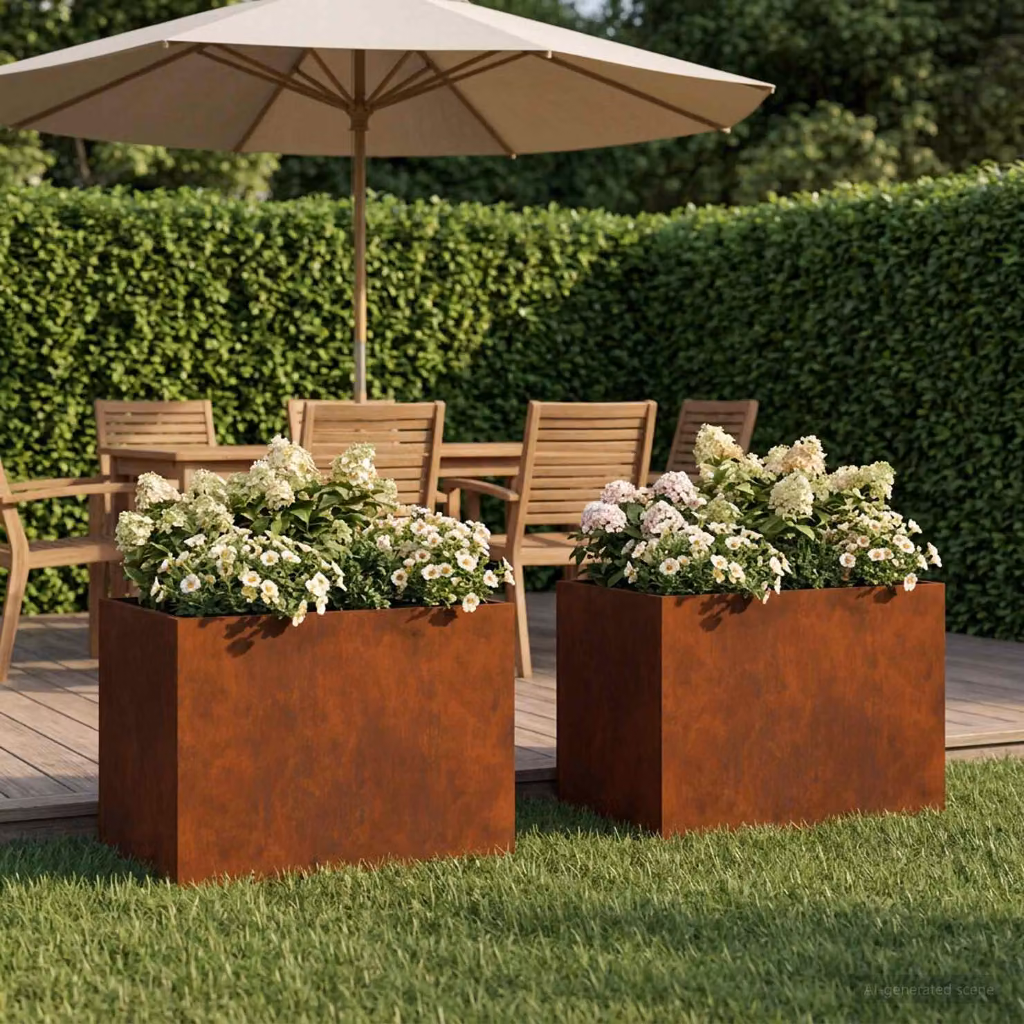 Set di 2 vasi da giardino vidaXL in acciaio color marrone, L 40 cm x P 30 cm x H 30 cm