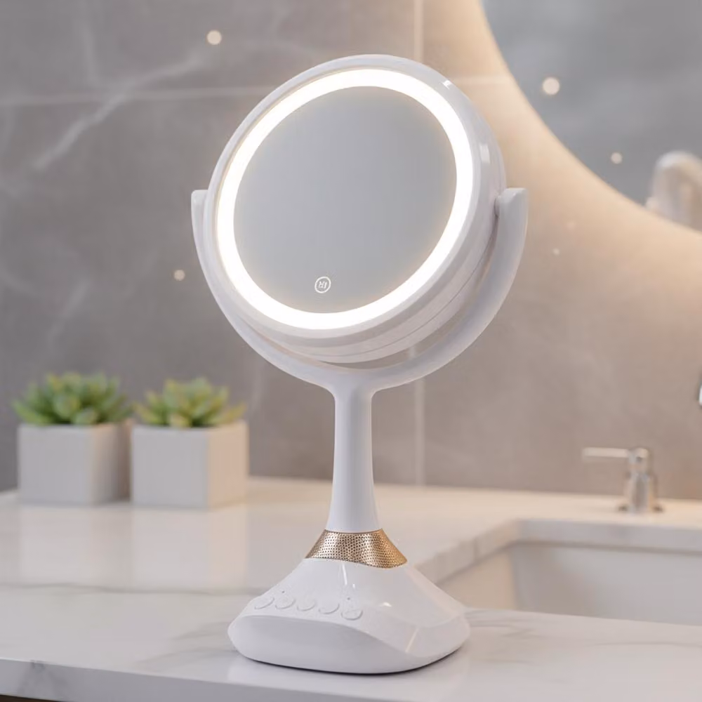 Mucola specchio di vanità ingrandimento 1x e 5x LED specchio da parete specchio da bagno specchio da bagno altoparlante Bluetooth telefono cellulare