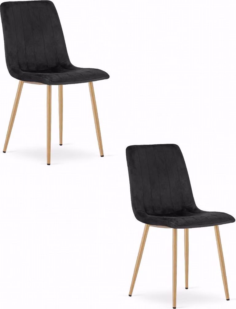 Sedia Valora LAVA, velluto nero, gambe in legno x2 | Set di 2 sedie nere con base in legno per interni eleganti