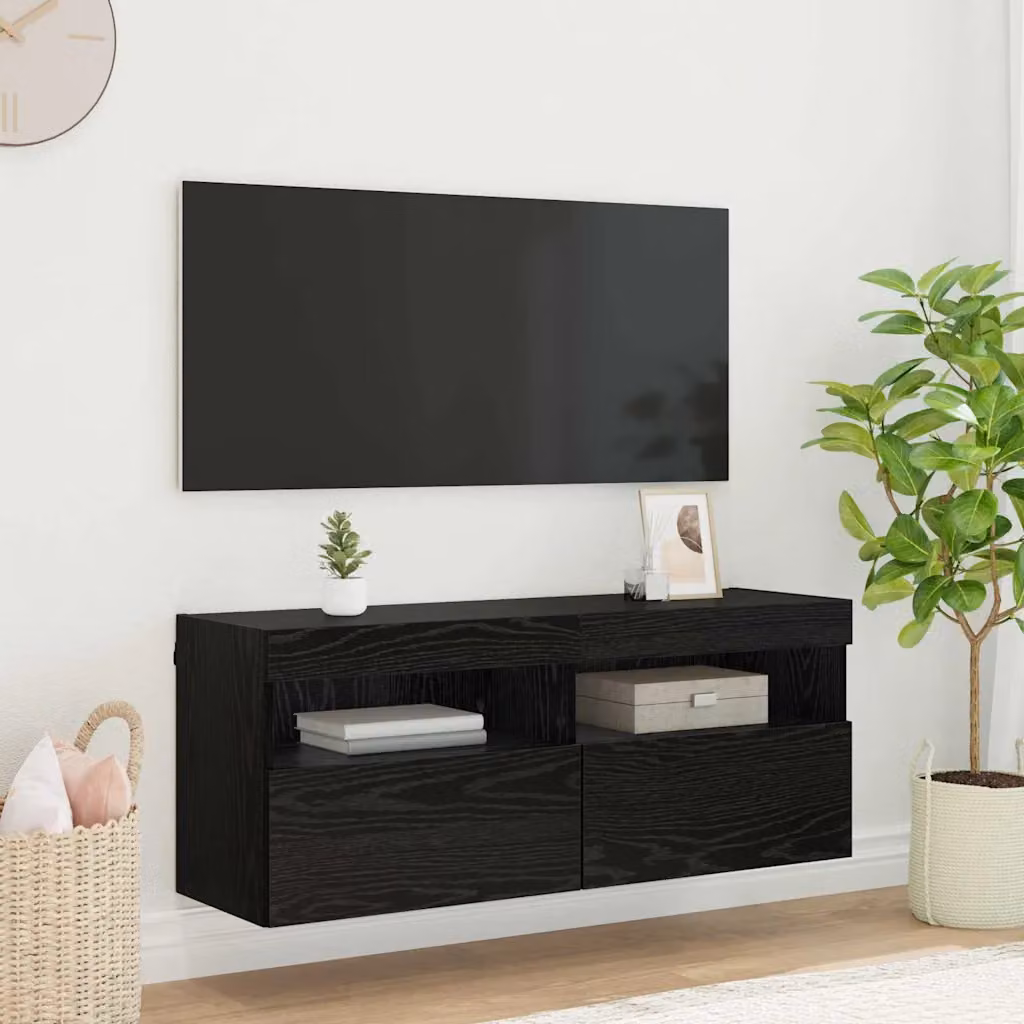 Mobile TV da parete vidaXL moderno in legno nero con illuminazione integrata L 100 cm, P 30 cm, H 40 cm