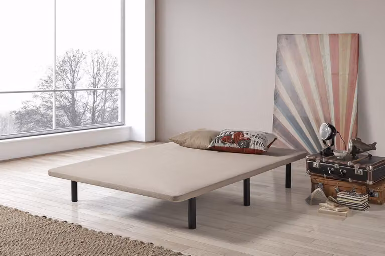 Letto imbottito, dimensioni 90x190 cm, color beige, tessuto 3D, con 6 gambe