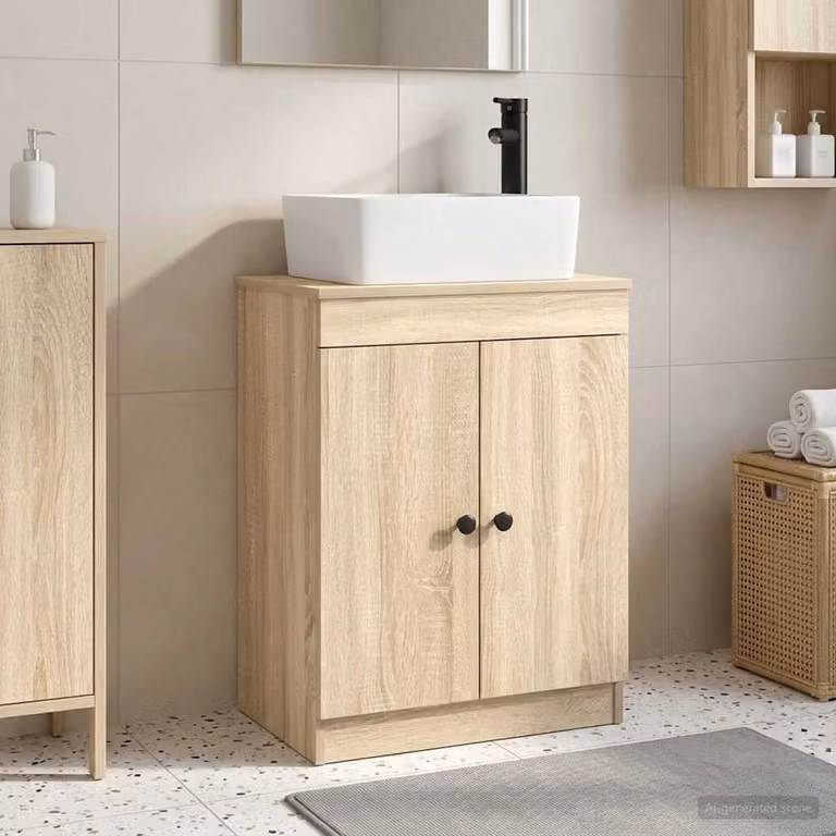 Mobile da bagno con lavabo vidaXL in Rovere Sonoma, colore beige e marrone, L: 54 cm, P: 35 cm, H: 83 cm