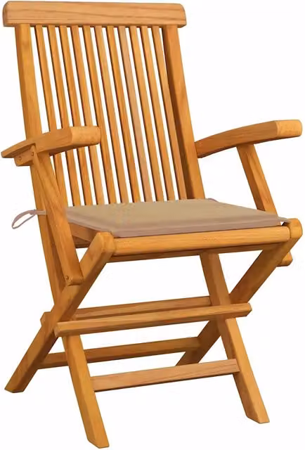 Set di 3 sedie pieghevoli vidaXL in legno di teak con cuscini beige per giardino e terrazza