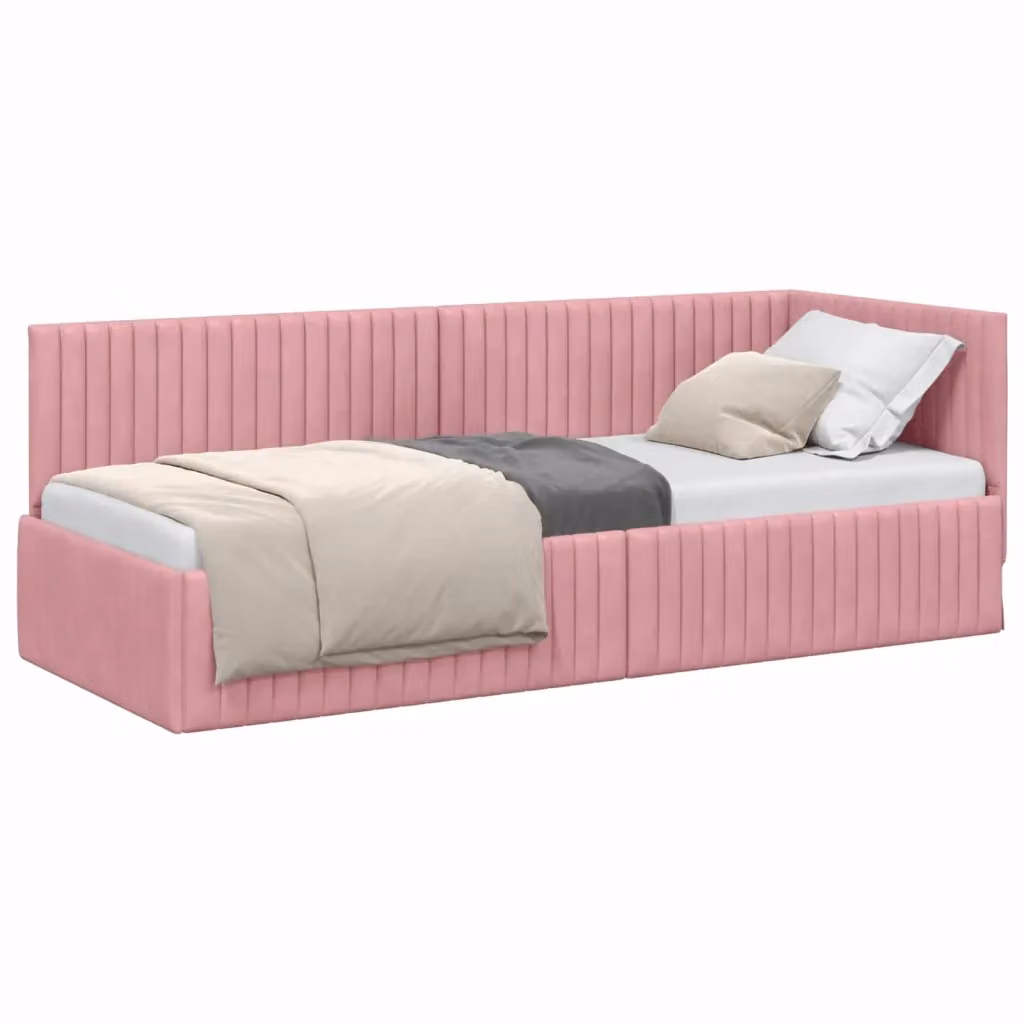 Cornice del letto ad angolo vidaXL in velluto rosa, L 200 x P 80 x H 72 cm – 2