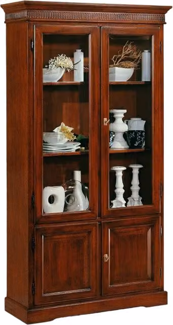 Vetrina libreria in legno stile arte povera con ante in vetro e specchio Mobili2g colore marrone L: 108 cm, P: 40 cm, H: 200 cm