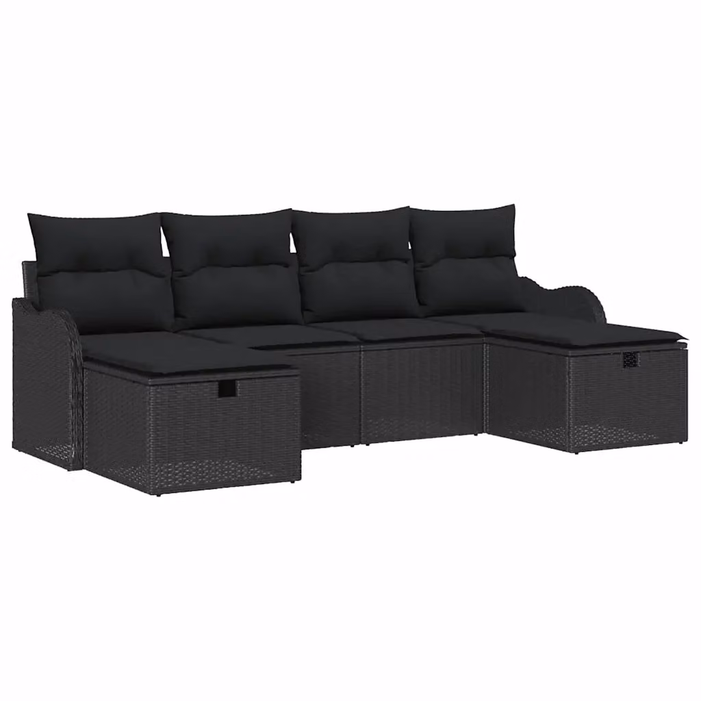Set Divano da Giardino a L vidaXL in Polyrattan Nero con Cuscini e Tavolino da Esterno – 2