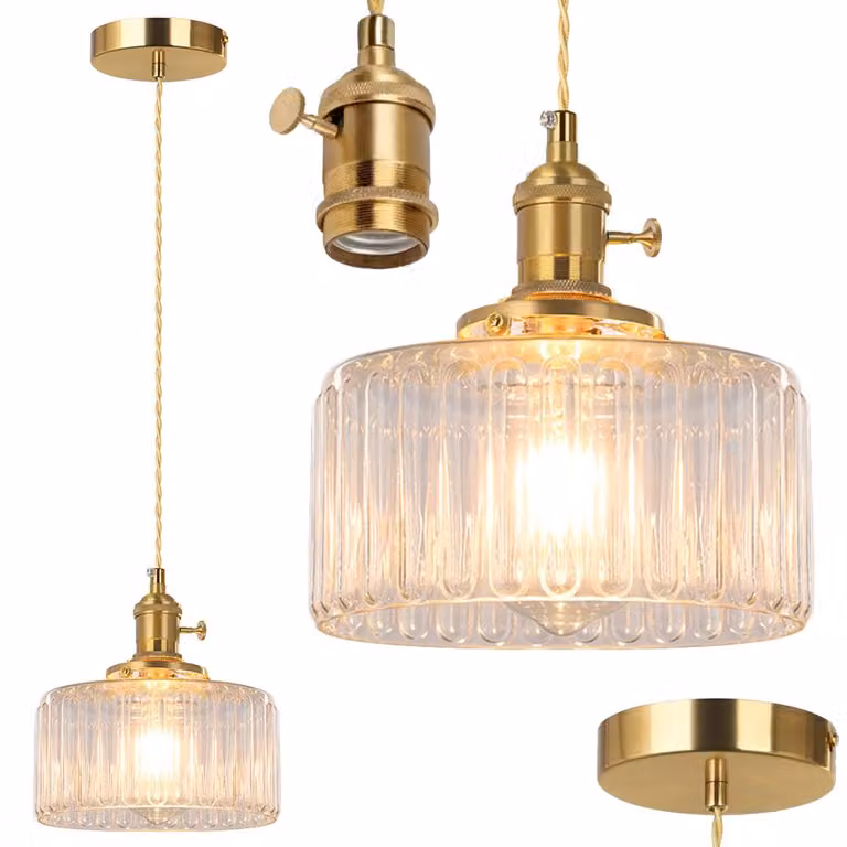 Lampada a sospensione in cristallo dorato 150 cm - E27 Lampada a sospensione in vetro con interruttore rotante Lampada a sospensione per tavolo da pranzo, soggiorno, camera da letto, isola cucina - Set da 1 pezzo