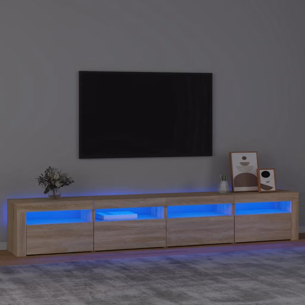 vidaXL Mobile Porta TV Moderno con Luci LED Integrate in Rovere Sonoma e Marrone L 240 cm x P 35 cm x H 40 cm