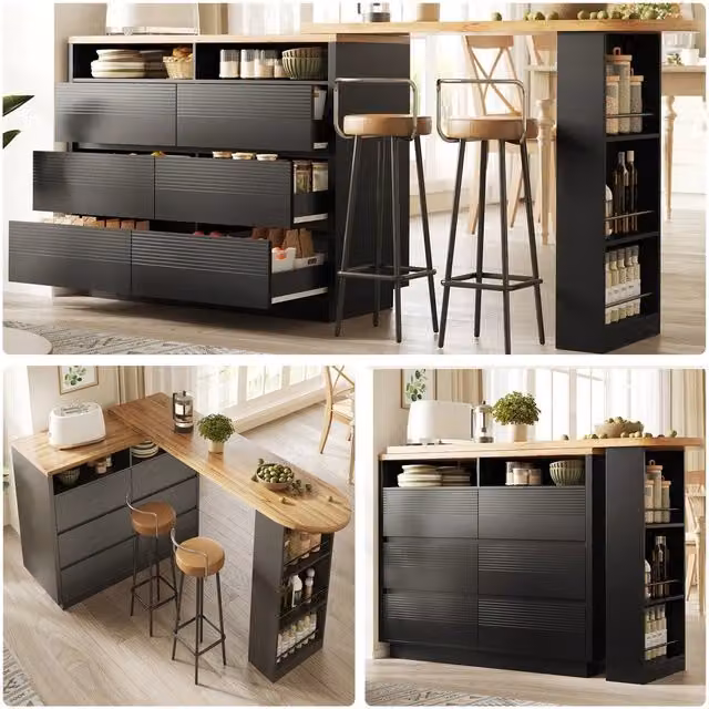 Tavolo da bar allungabile salvaspazio ¨C Minimal ¨C Effetto moderno, 137-215x39x102.3cm, 6 cassetti