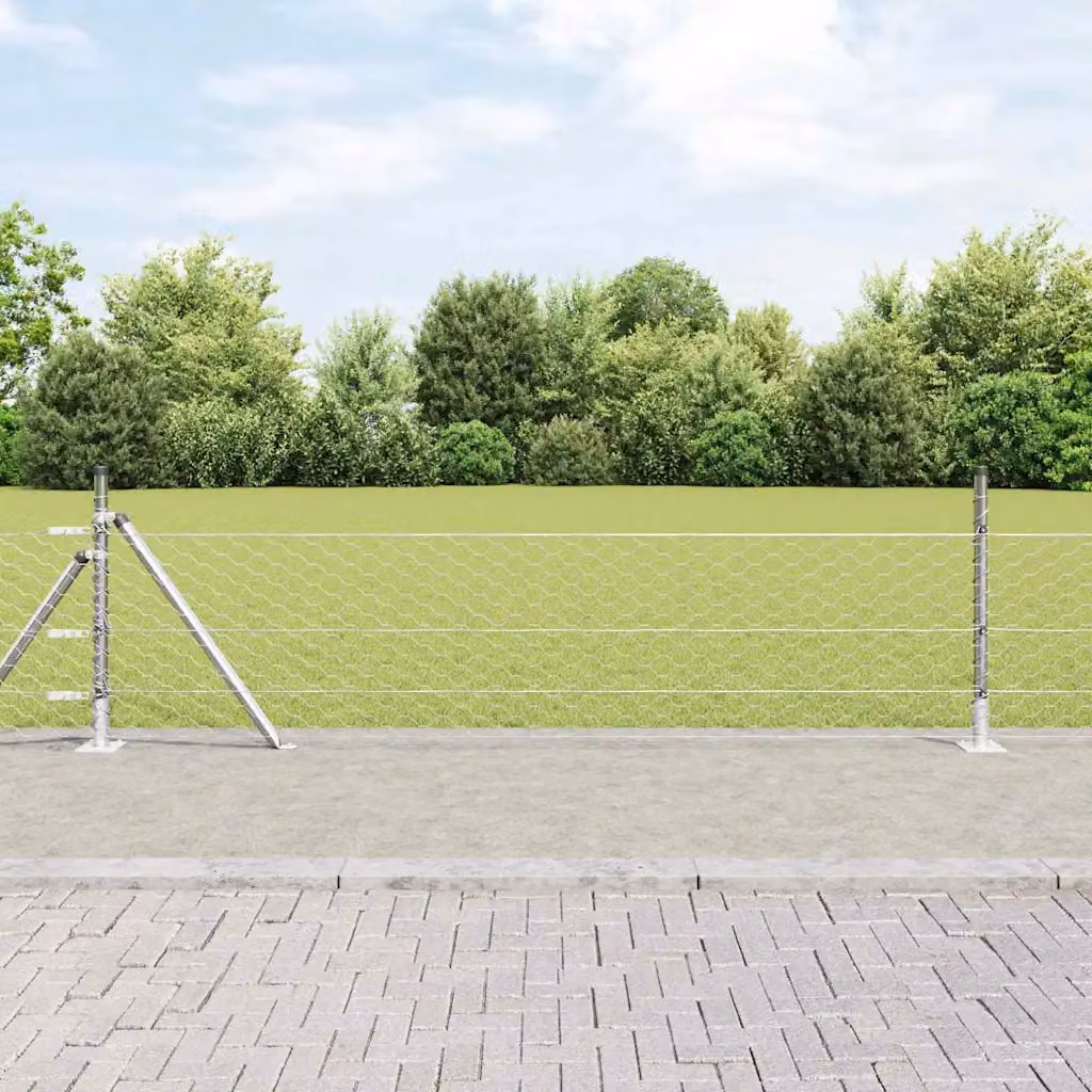 Recinzione esagonale vidaXL in acciaio zincato con base in cemento, Argento, L: 50 m, H: 0,4 m