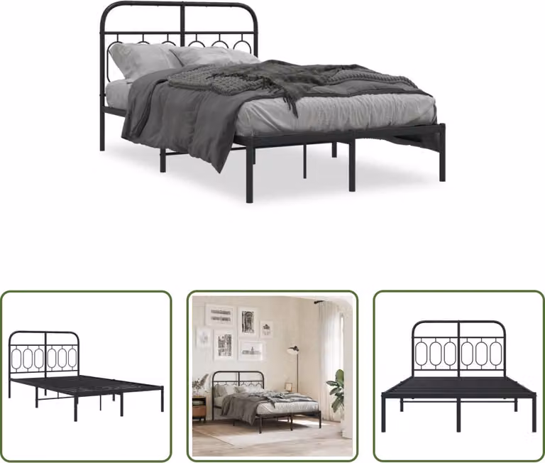 The Living Store Struttura letto con testiera in metallo nero 120x190 cm