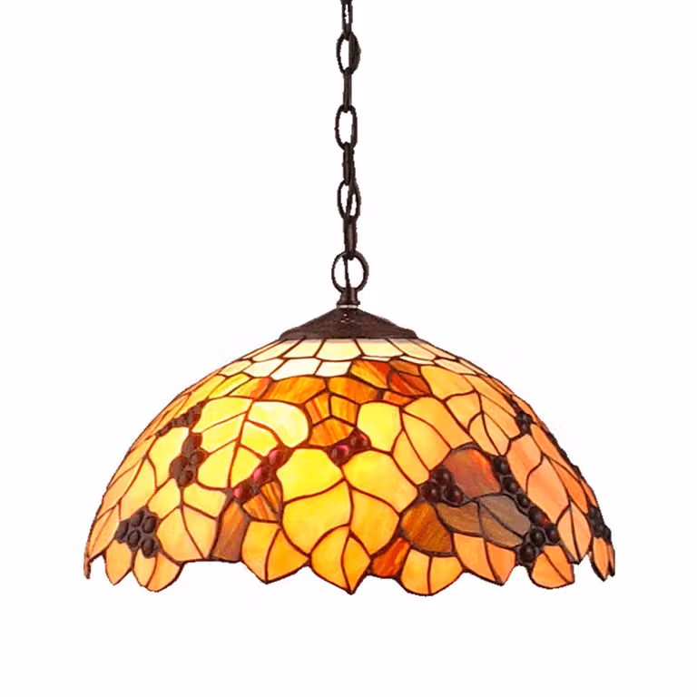 Lampada a sospensione TIFFANY, 2 attacchi E27/40W, diametro 41,5 cm, finitura marrone anticato, dimmerabile