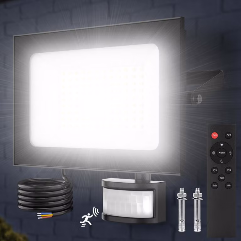 Faretto a LED da 100W, 10000 lumen, con sensore di movimento, grado di protezione IP66, luce bianca fredda, con telecomando