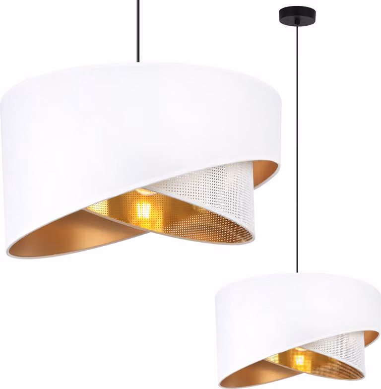 Lampada a sospensione ASTI, angolare, nera, 1 paralume piatto, oro bianco, TS