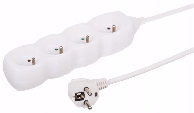 Ciabatta multipresa a 4 prese con cavo di prolunga da 1,5 metri, con messa a terra, 16 A, cavo H05VV-F, colore bianco