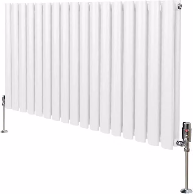 Radiatore a colonna ovale e valvole cromate TRV Designer bianco 600 mm x 1020mm