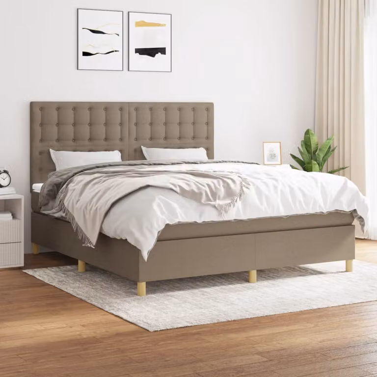 vidaXL Letto Ibrido con Giroletto a Molle e Materasso in Tessuto Tortora L/P/H: 180 x 200 cm