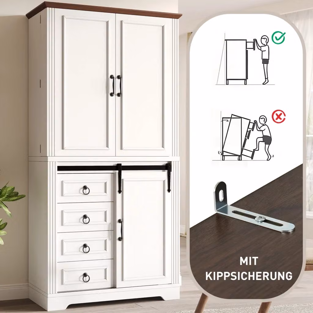 Armadio da cucina REDOM bianco in MDF con ante a battente e cassetti L/P/H: 80 x 39,8 x 180 cm – 2