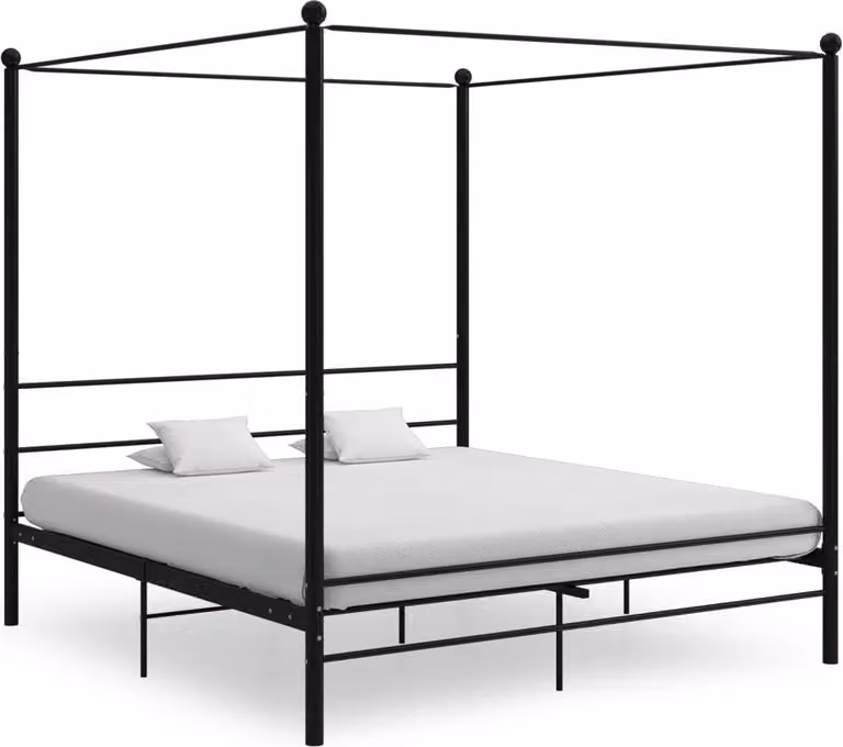 The Living Store Letto a baldacchino in metallo nero 200x200 cm