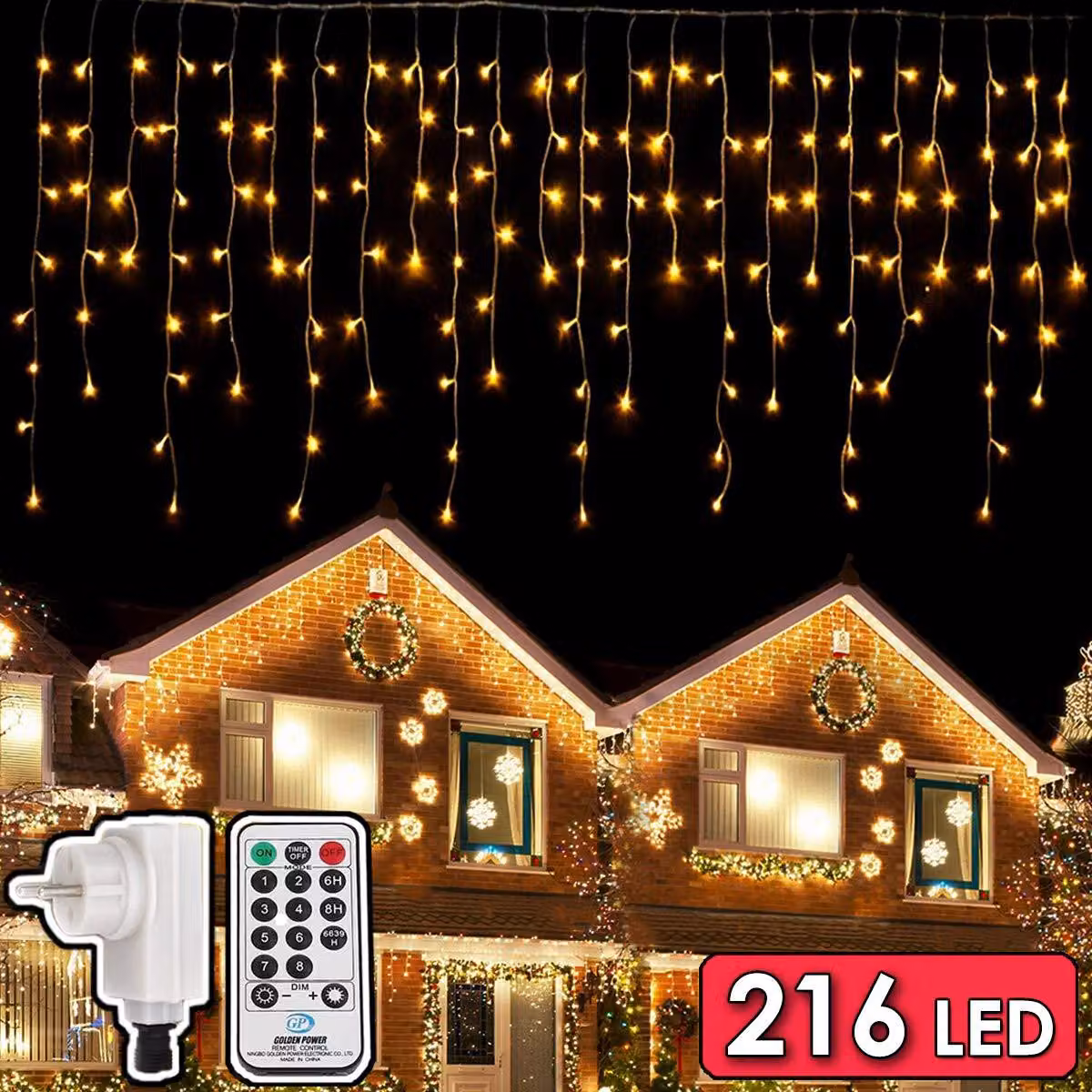Catena luminosa con 216 LED, lunga 5,5 metri, 8 modalità di illuminazione, dimmerabile, con timer