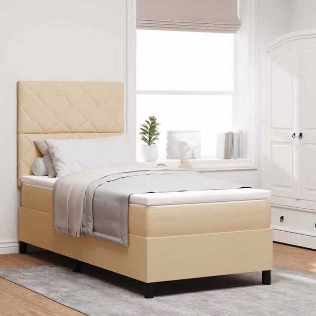Letto a molle con testiera vidaXL in tessuto beige L 90 x P 200 cm