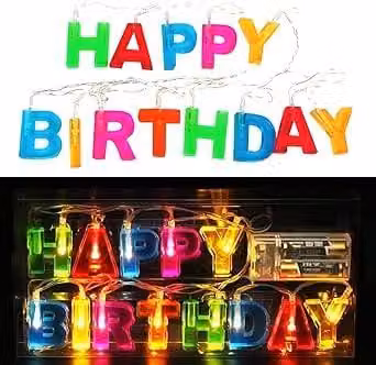Catena luminosa "Buon Compleanno", colorata, 1,3 metri, 13 LED, 3 cm