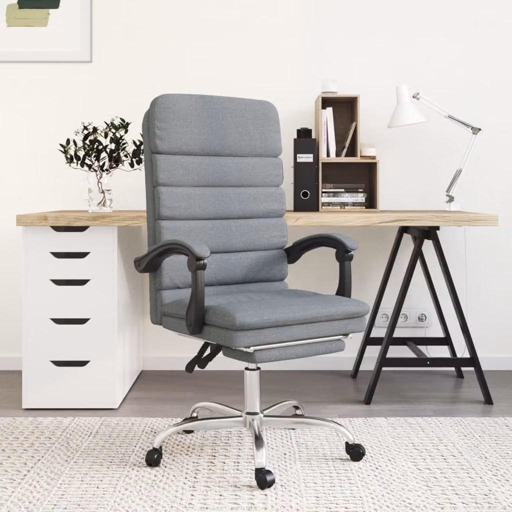 The Living Store Sedia da ufficio con funzione massaggio Tessuto grigio chiaro
