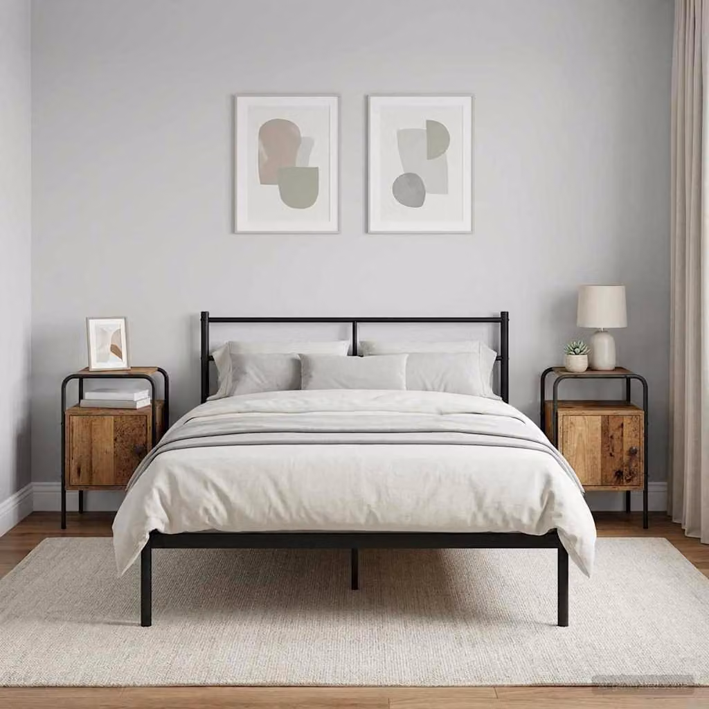 Set di 2 Armadi da Notte vidaXL in Legno e Metallo, Colore Marrone Antico, Design Moderno da Parete