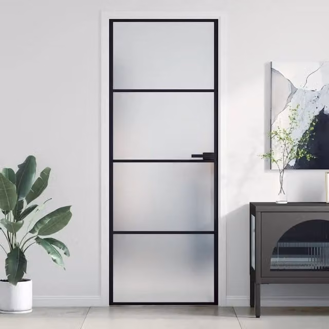 Porta scorrevole per interni vidaXL moderna in alluminio e vetro temperato nera L: 76 cm, H: 201,5 cm