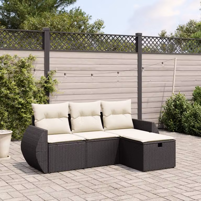 Set Divani da Giardino vidaXL a Forma di L con Cuscini, Divano a 2 Posti, Poltrona Lounge e Ottoman, Nero e Bianco