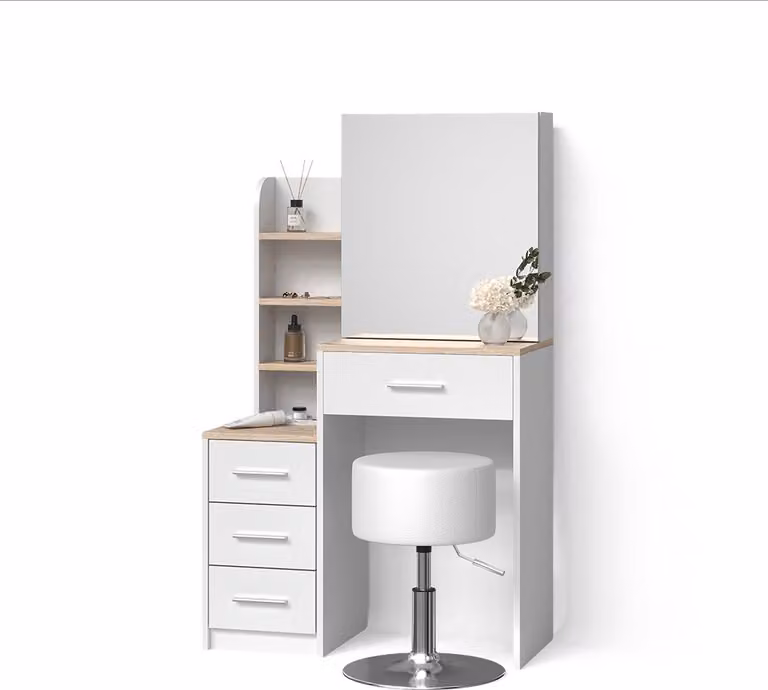 Tavolo da toeletta Livinity Loreta Bianco/Sonoma 80 cm con specchio e sgabello, Model 52403