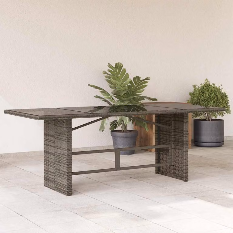 vidaXL Tavolo da Giardino Rettangolare in Polyrattan Grigio con Piano in Vetro L: 190 cm, P: 80 cm, H: 75 cm