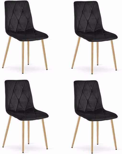 Set di 4 sedie Valora TYRA in velluto nero con gambe in legno e metallo per la tua cucina – 1