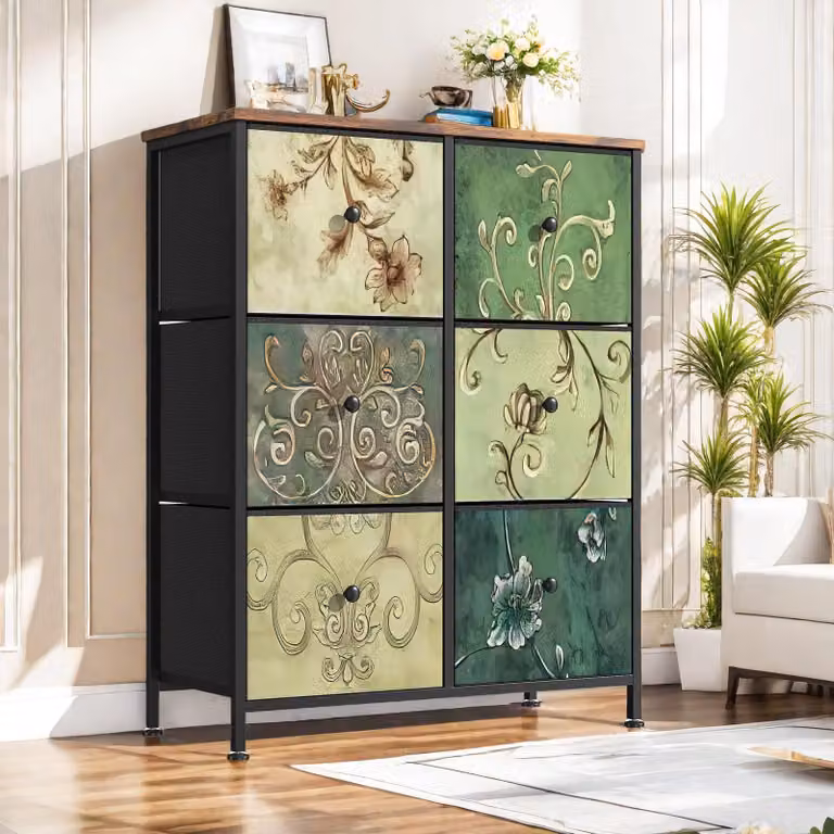 Cassettiera Fortuna Lai con 6 cassetti in tessuto, credenza per cucina, ufficio, corridoio, mobile TV