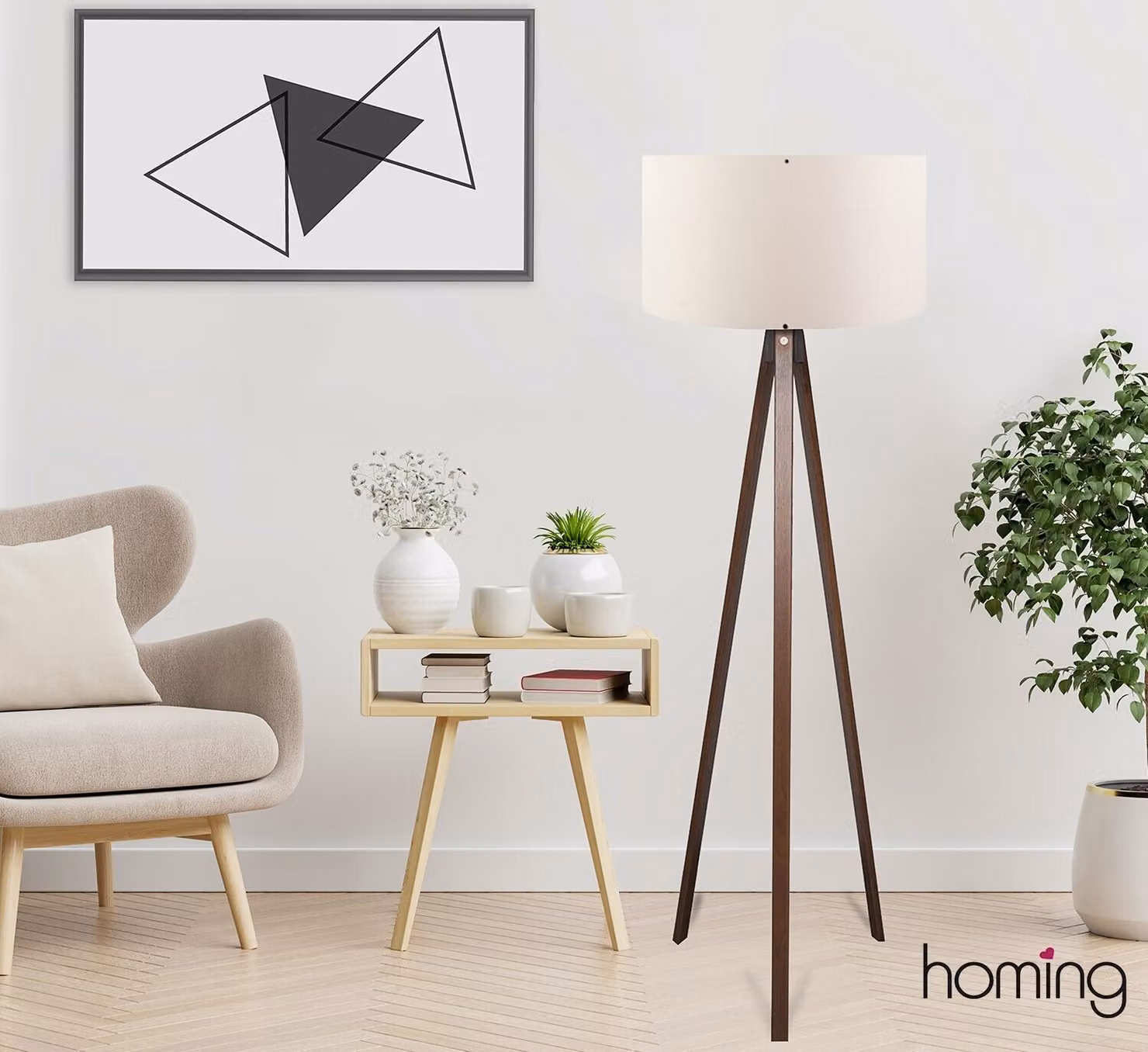 Opviq, AYD - 2221, lampada da terra, color crema, MDF, 38 x 38 x 140 cm