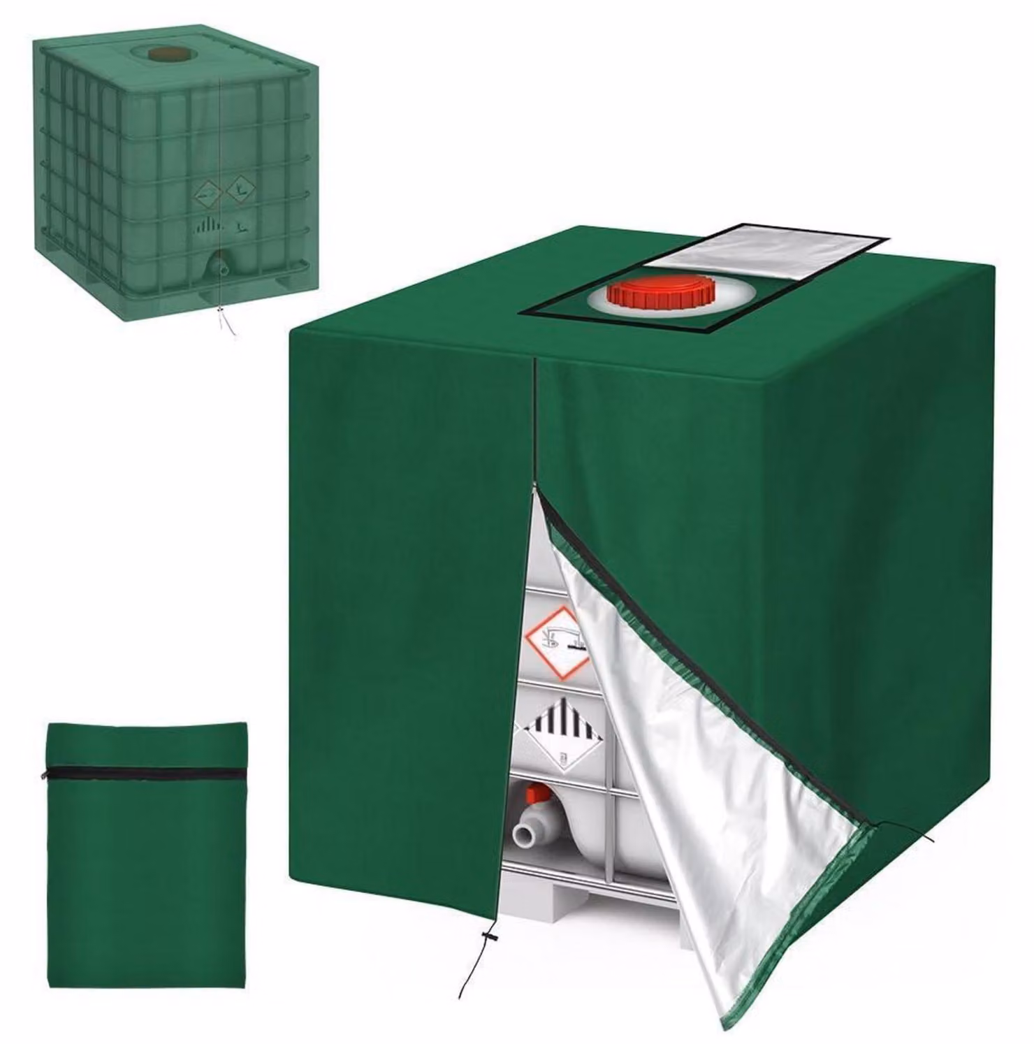 Copertura per serbatoio IBC da 1000 litri, colore verde, dimensioni 120x100x116 cm, impermeabile, resistente al vento, con protezione anti-UV, realizzata in tessuto Oxford 210D
