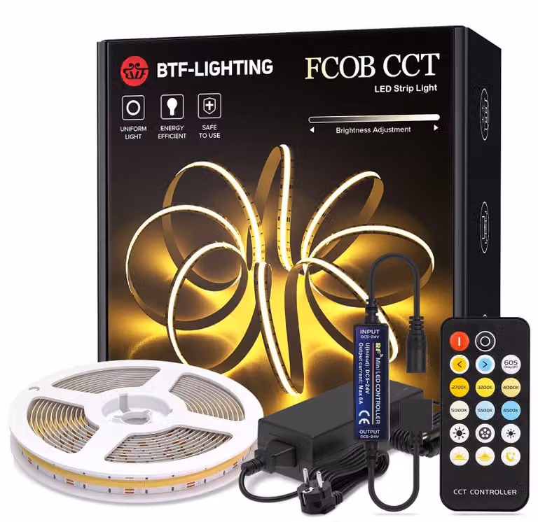 Striscia LED FCOB, lunghezza 5 metri, 640 LED per metro, dimmerabile, temperatura di colore regolabile da 2700 a 6000 K, indice di resa cromatica (CRI) superiore a 90